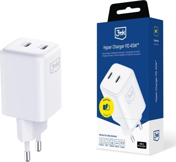 Încărcător de rețea alb 3MK Hyper Charger PD 45W GaN
