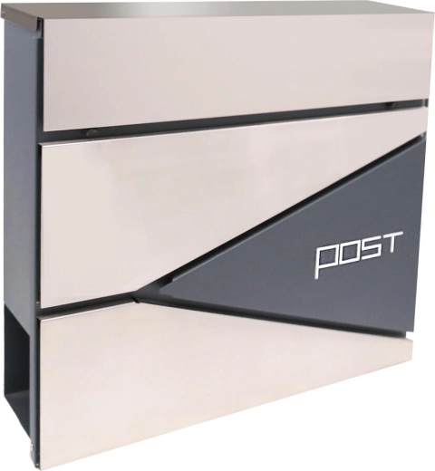 Cutie poștală din oțel galvanizat și inox cu tub pentru ziare, 371 × 362 × 105 mm