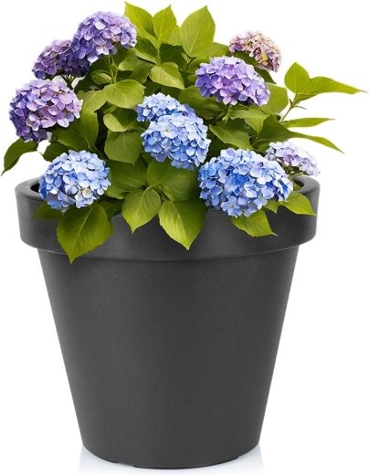 Ghiveci de grădină din plastic negru, rotund, 48 cm