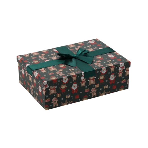 Cutie cadou de Crăciun cu fundă verde 26,5 × 18 × 7 cm - 1 bucată