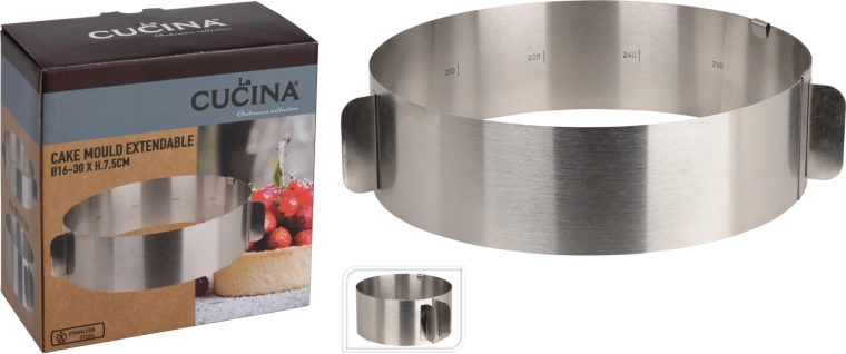 Formă rotundă reglabilă pentru copt din oțel inoxidabil LA CUCINA 16–30 cm