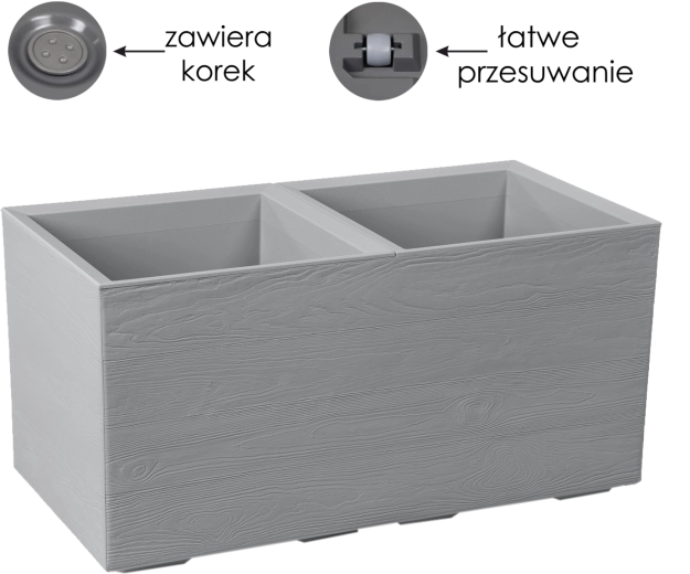 Ghiveci KARO din plastic reciclat, gri, 78 × 39 × 39,4 cm