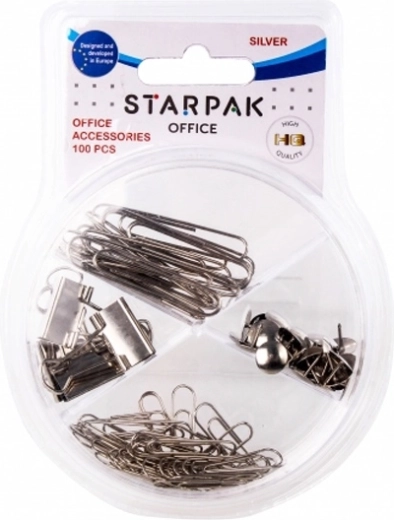 Accesorii de birou argintii în cutie transparentă