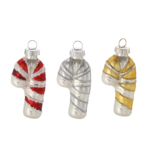 Ornament de Crăciun din sticlă, bastonaș de zahăr, mix de culori, 12 buc