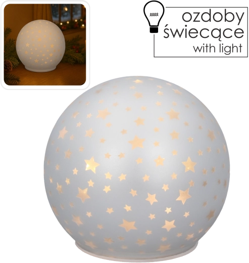 Sferă LED din sticlă cu motiv de stele 12 × 11 cm