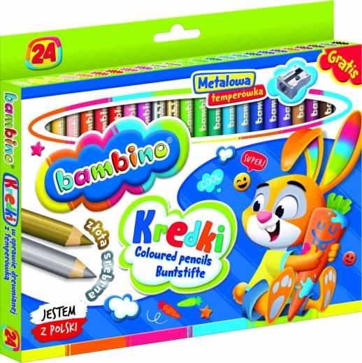 Set de creioane cerate rotunde puternice Bambino 24 de culori cu ascuțitoare