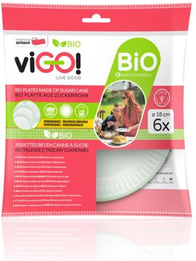 Farfurii bio din trestie de zahăr 18 cm, 6 buc