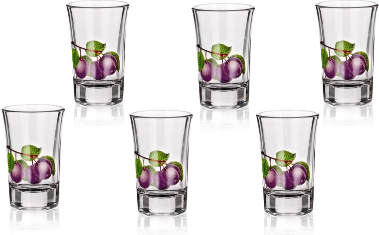 Pahar shot cu motiv de prună 40 ml, set 6 buc