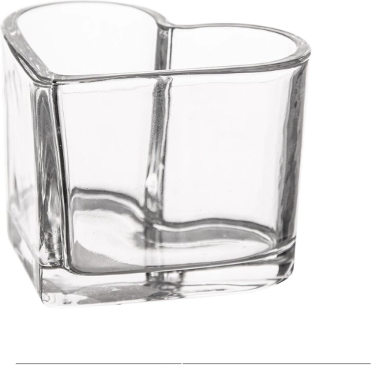 Suport de lumânare din sticlă în formă de inimă, transparent, 8 × 8 × 6,5 cm