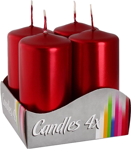 Lumânări de Advent roșu metalizat 80 × 40 mm luciu (4 buc.)