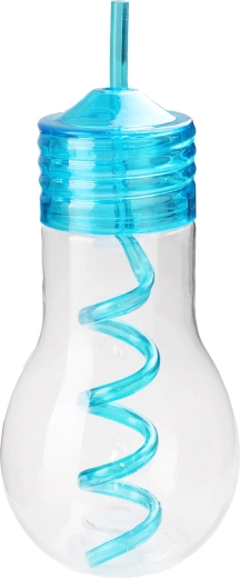 Sticlă din plastic cu pai TORO 600 ml în formă de bec, mix de culori