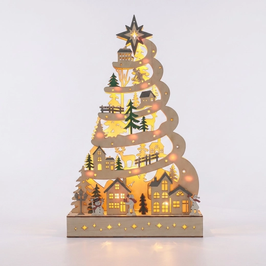 Solight brad de Crăciun din lemn cu LED și decorațiuni, 45 cm