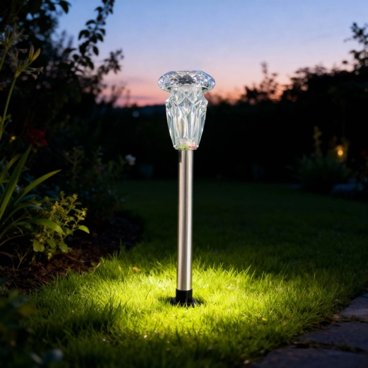 Lampă solară de grădină cu înfigere în sol și efect de cristal, lumină albă caldă
