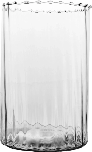 Vază din sticlă transparentă, formă cilindrică, cu model, 28 cm