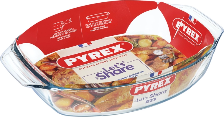 Tavă ovală pentru cuptor PYREX 38 × 27 cm din sticlă borosilicată