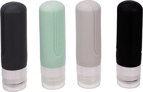 4 flacoane din silicon de 90 ml cu închizătoare „no-drip”