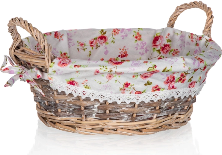 Coș rotund din răchită cu material ROSES 30 × 12 cm cu mânere