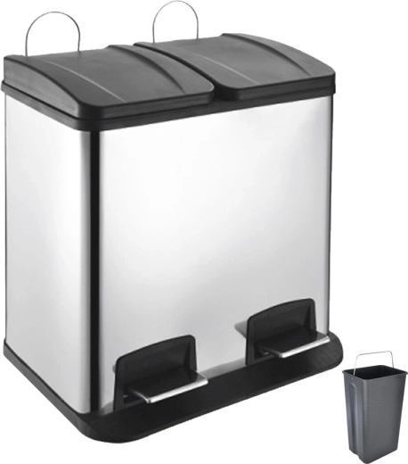 Coș de gunoi din inox cu două compartimente Duo, cu pedală, 2 × 20 l
