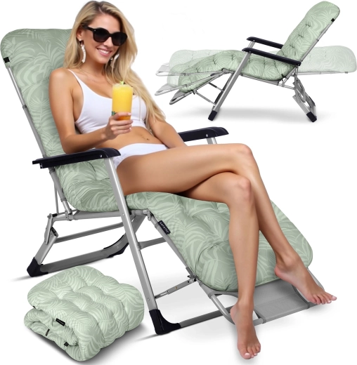 Șezlong de grădină pliabil cu pernă Sofotel ChillWell, verde deschis