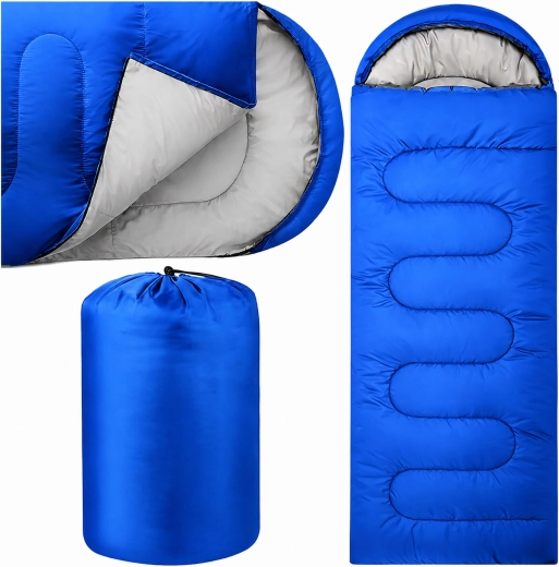 Sac de dormit turistic tip mumie 2 în 1 cu glugă 210 × 70 cm, albastru