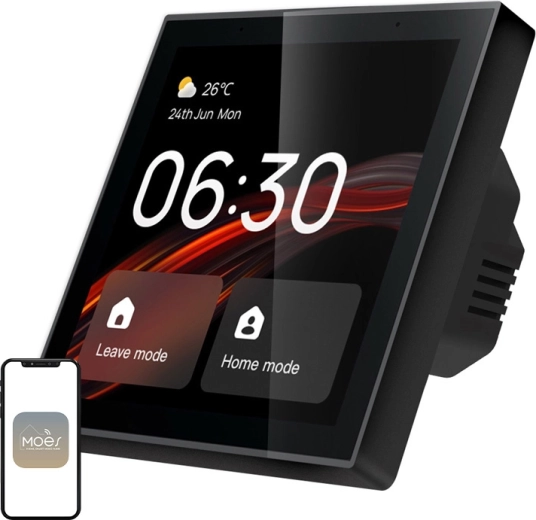 Panou inteligent de control montat pe perete MOES pentru casă inteligentă (Wi‑Fi/Zigbee, LCD tactil 4")