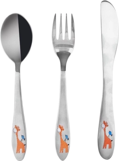 Tacâmuri pentru copii din oțel inoxidabil, girafă, set 3 piese