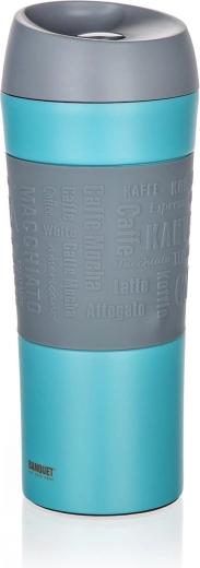 Cană termică pentru călătorii 400 ml MATTY, inox și silicon, albastru