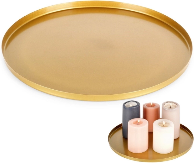Tavă metalică aurie pentru lumânări și decorațiuni 30 cm