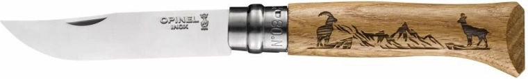 Opinel N°08 Inox Animalia cuțit de buzunar 8,5 cm, lemn de stejar, motiv capră neagră