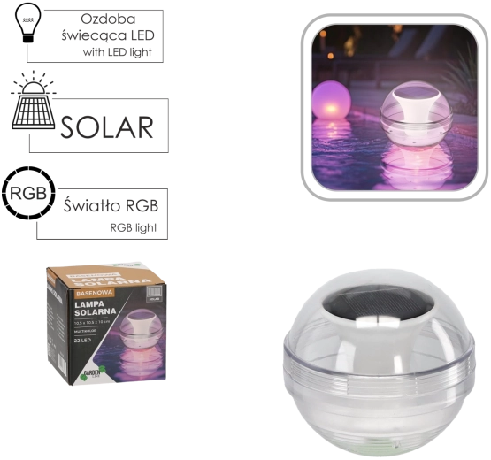 Lumină LED solară plutitoare pentru piscină 10,5 cm, 22 LED, multicolor