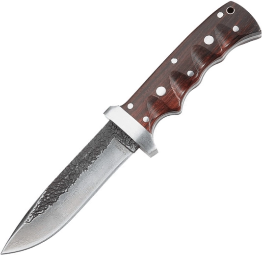 Cuțit de exterior din oțel Damasc cu teacă – mâner din palisandru, 12 cm