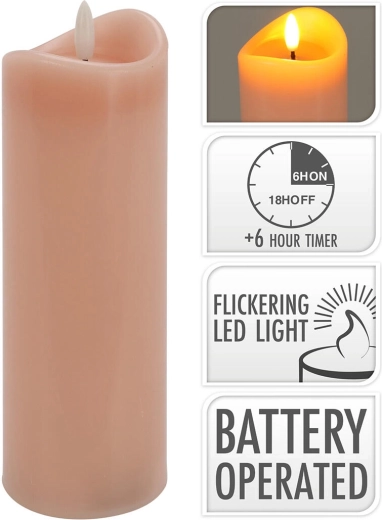 Lumânare LED 7 × 20 cm cu flacără pâlpâitoare și temporizator – roz
