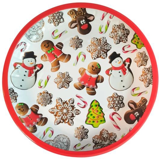 Tavă rotundă de Crăciun din tablă, cu motiv de turtă dulce