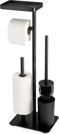 Stativ pentru hârtie igienică cu perie WC Vilde, negru 65 cm
