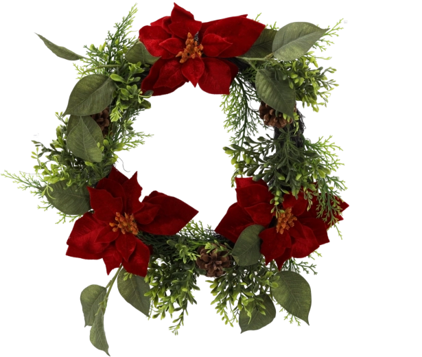 Coroniță de Crăciun sintetică cu floarea Crăciunului, 40 cm