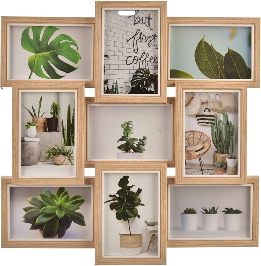 Rama foto din lemn tip colaj pentru 9 fotografii 45 × 45 cm, maro