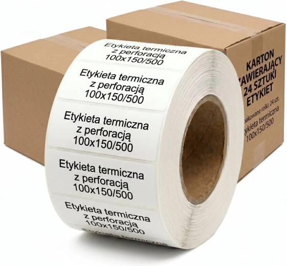 Etichete termice 100 × 150 mm, rolă 500 buc., carton 24 role