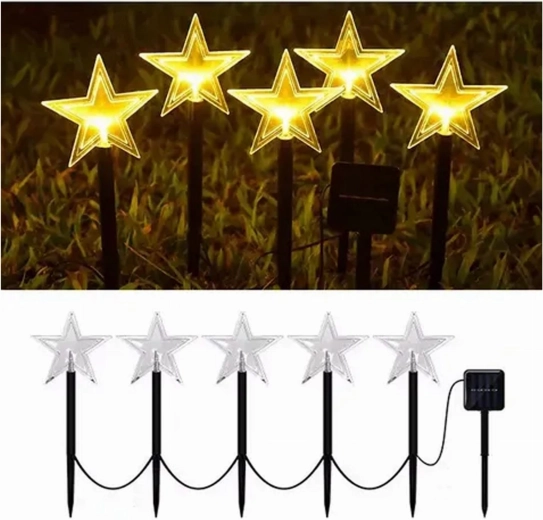 Lumine solare LED pentru grădină, în formă de stele - 5 buc.