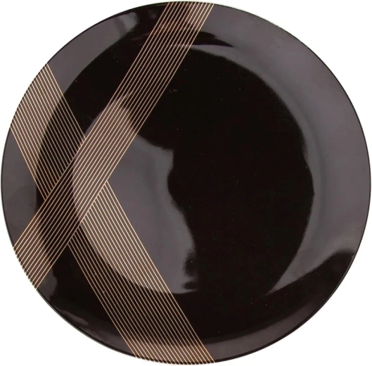 Altom Design farfurie de desert Modern Art 20 cm neagră cu decor auriu