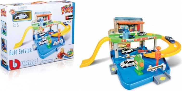 Bburago Street Fire garaj cu service auto și mașinuță 1:43