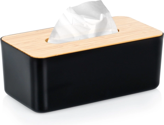 Suport negru pentru șervețele din hârtie cu capac din bambus 24 × 13 × 9,5 cm