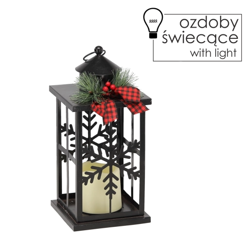 Lampion LED de Crăciun din metal cu fulgi de zăpadă, negru 31,5 cm