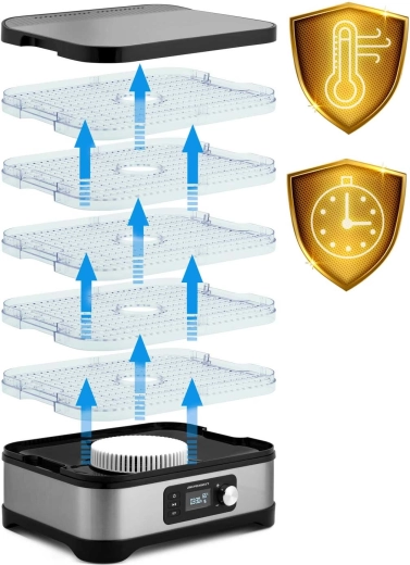 5 tăvi stivuibile și capacitate mare de 10 l