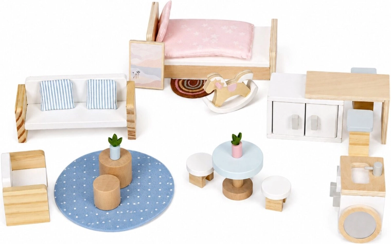 20 de accesorii, inclusiv mobilier din lemn