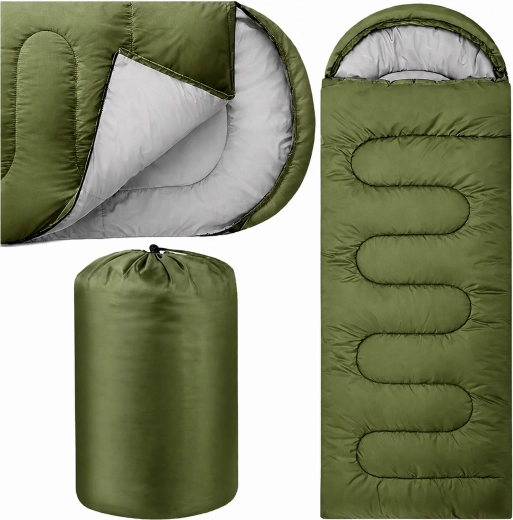 Sac de dormit turistic tip mumie 2 în 1 cu glugă 210 × 70 cm, verde