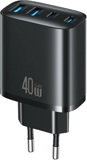 Încărcător de rețea USAMS T70 40 W, 2× USB-A + 2× USB-C, negru