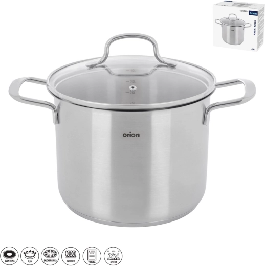 Oală din inox Anett Glass 4,8 l cu capac din sticlă