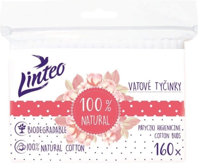 Bețișoare cu vată Linteo din hârtie 100% natural 160 buc