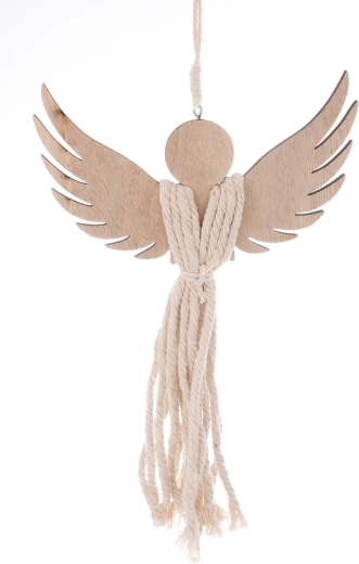 Decorațiune înger din lemn cu macramé, în culoare maro