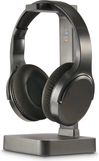 Căști wireless over-ear pentru televizor cu stație de încărcare, negre